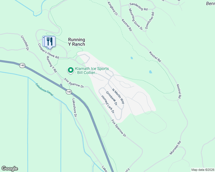 map of restaurants, bars, coffee shops, grocery stores, and more near 4942 Grosbeak Drive in Klamath Falls