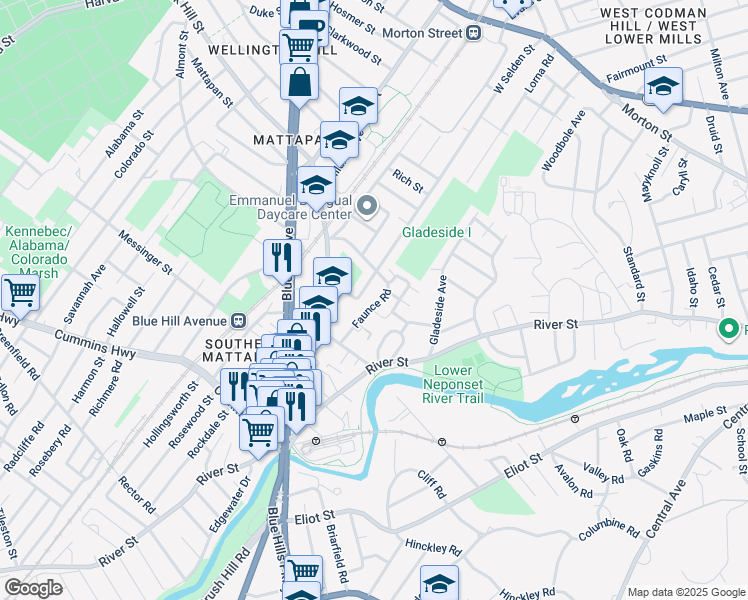map of restaurants, bars, coffee shops, grocery stores, and more near 53 Cookson Terrace in Boston
