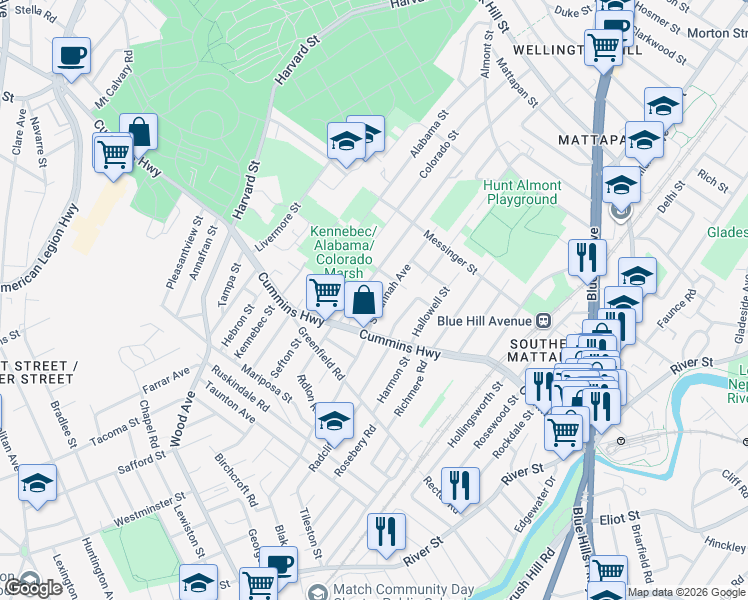 map of restaurants, bars, coffee shops, grocery stores, and more near 250 Savannah Avenue in Boston