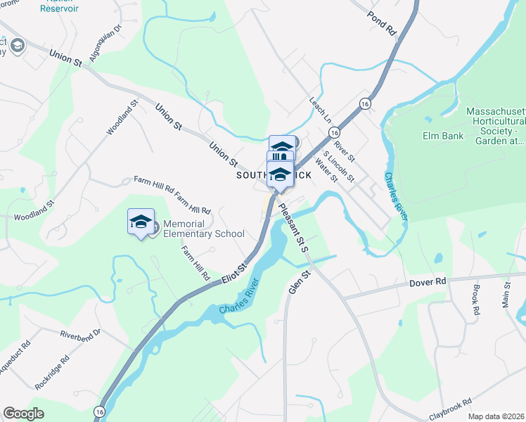 map of restaurants, bars, coffee shops, grocery stores, and more near 9 Carver Hill Street in Natick