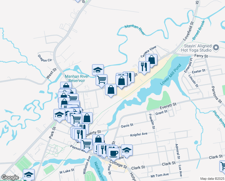 map of restaurants, bars, coffee shops, grocery stores, and more near 20-22 Searle Avenue in Easthampton