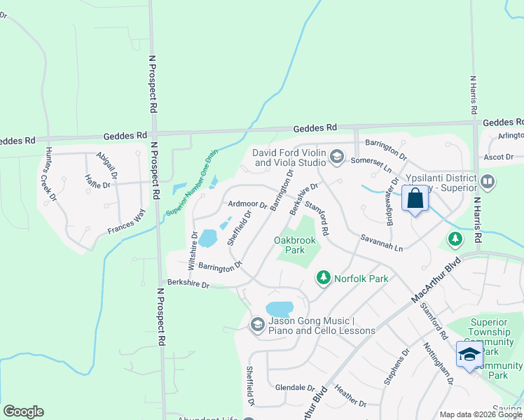 map of restaurants, bars, coffee shops, grocery stores, and more near 8461 Barrington Drive in Superior Charter Township