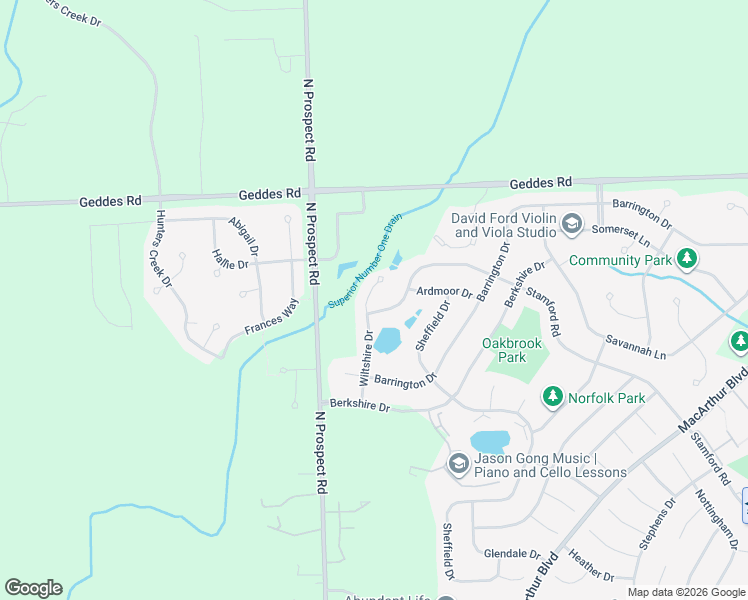 map of restaurants, bars, coffee shops, grocery stores, and more near 2099 Wiltshire Drive in Superior Charter Township