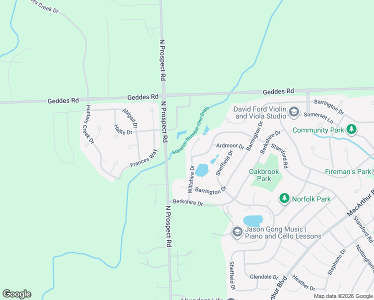 map of restaurants, bars, coffee shops, grocery stores, and more near 2099 Wiltshire Drive in Superior Charter Township