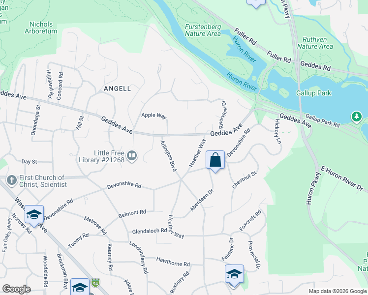 map of restaurants, bars, coffee shops, grocery stores, and more near 795 Arlington Boulevard in Ann Arbor