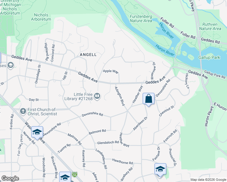 map of restaurants, bars, coffee shops, grocery stores, and more near 788 Arlington Boulevard in Ann Arbor
