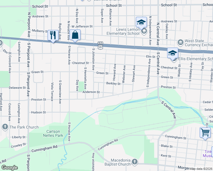 map of restaurants, bars, coffee shops, grocery stores, and more near 524 Foster Avenue in Rockford