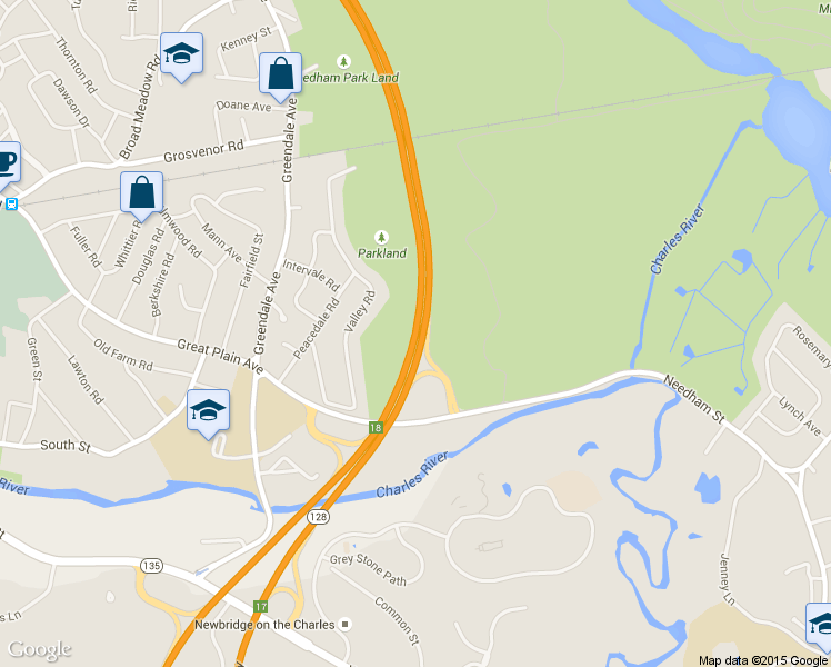 map of restaurants, bars, coffee shops, grocery stores, and more near Yankee Division Hwy in Needham