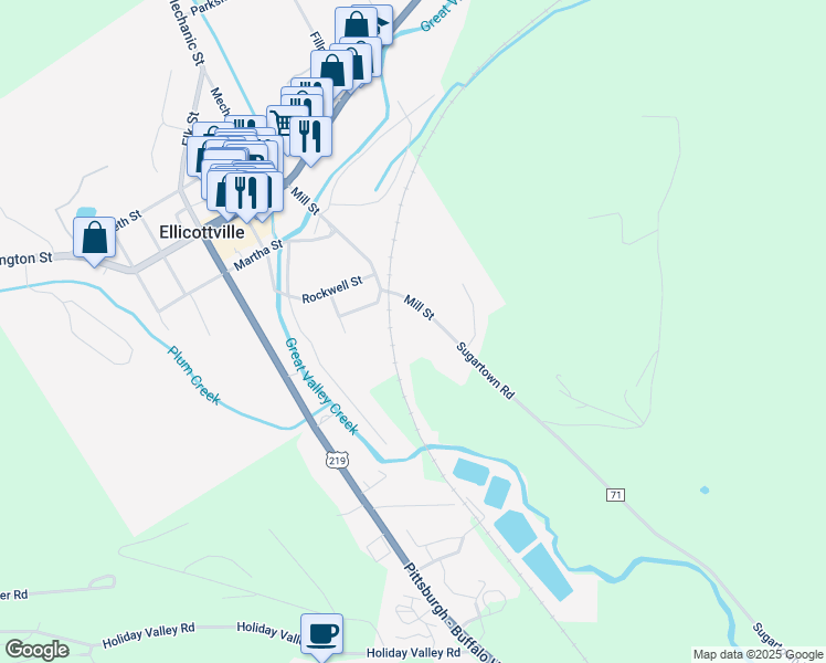 map of restaurants, bars, coffee shops, grocery stores, and more near 51 Mill Street in Ellicottville