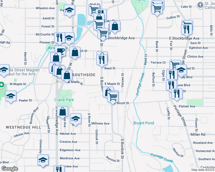 map of restaurants, bars, coffee shops, grocery stores, and more near 2009 South Burdick Street in Kalamazoo
