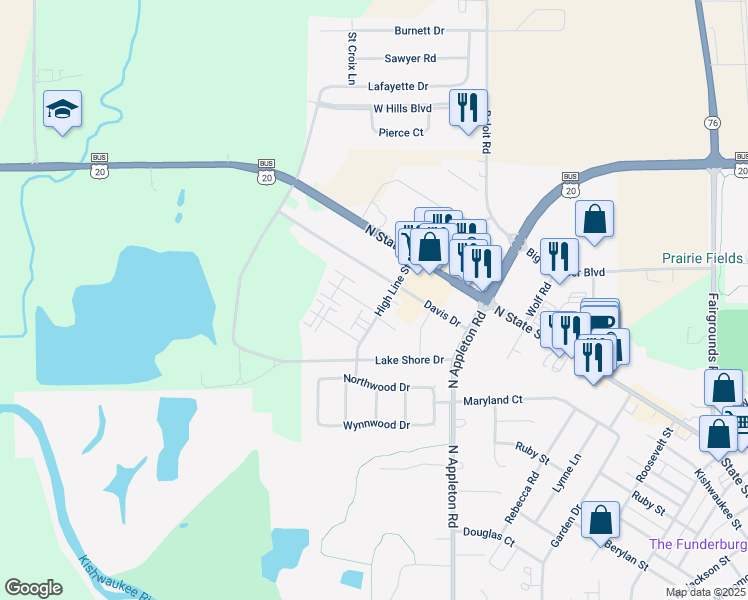 map of restaurants, bars, coffee shops, grocery stores, and more near 236 High Line Street in Belvidere