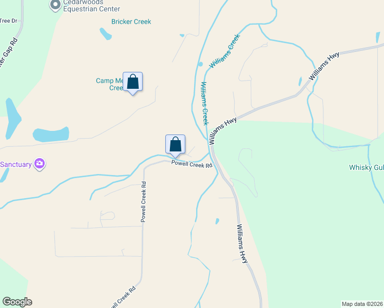 map of restaurants, bars, coffee shops, grocery stores, and more near 224 Powell Creek Road in Williams