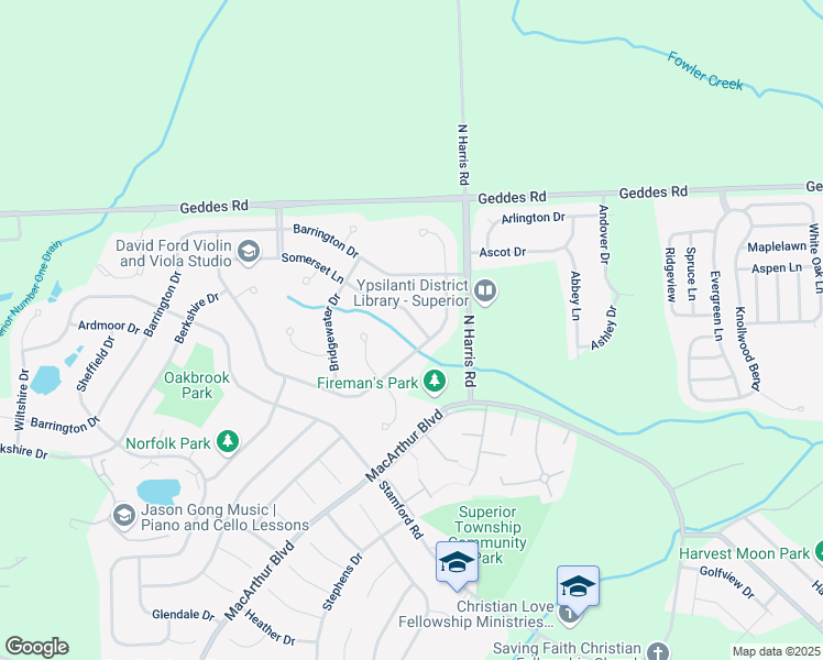 map of restaurants, bars, coffee shops, grocery stores, and more near 8855 Somerset Lane in Superior Charter Township