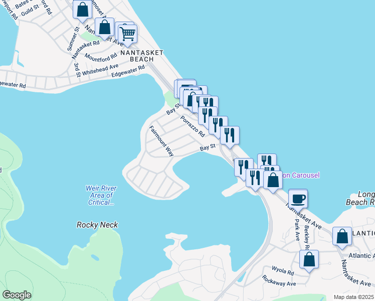 map of restaurants, bars, coffee shops, grocery stores, and more near 34 Roosevelt Avenue in Hull