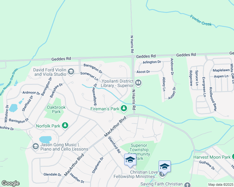map of restaurants, bars, coffee shops, grocery stores, and more near 8855 Somerset Lane in Superior Charter Township