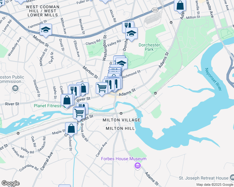 map of restaurants, bars, coffee shops, grocery stores, and more near 2 Adirondack Place in Boston