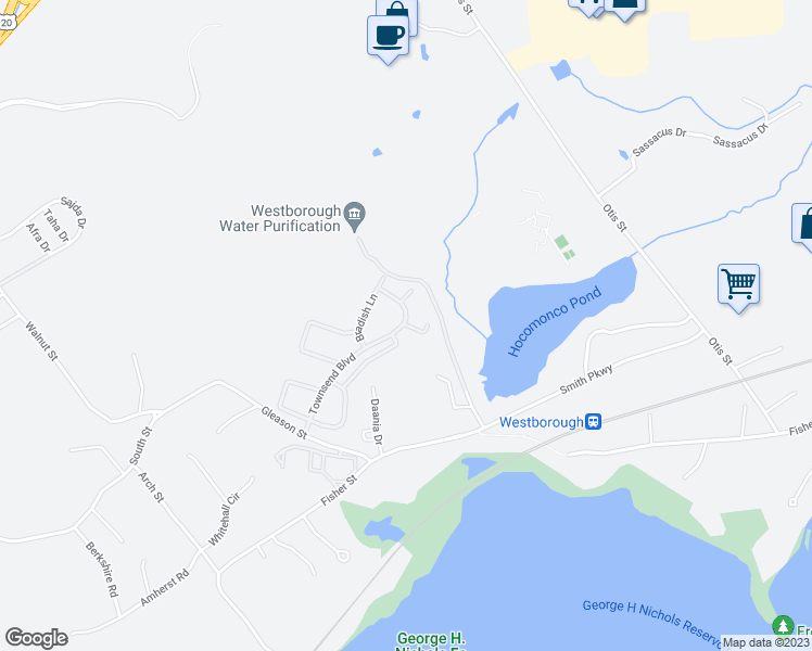 map of restaurants, bars, coffee shops, grocery stores, and more near 108 Deacon Shattuck Way in Westborough