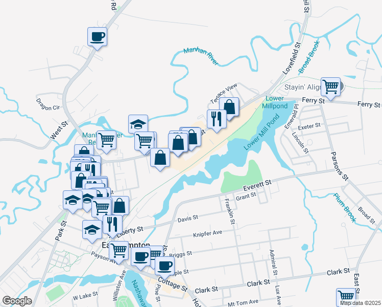 map of restaurants, bars, coffee shops, grocery stores, and more near 116 Pleasant Street in Easthampton