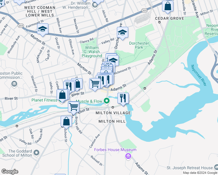 map of restaurants, bars, coffee shops, grocery stores, and more near 2 Adirondack Place in Boston