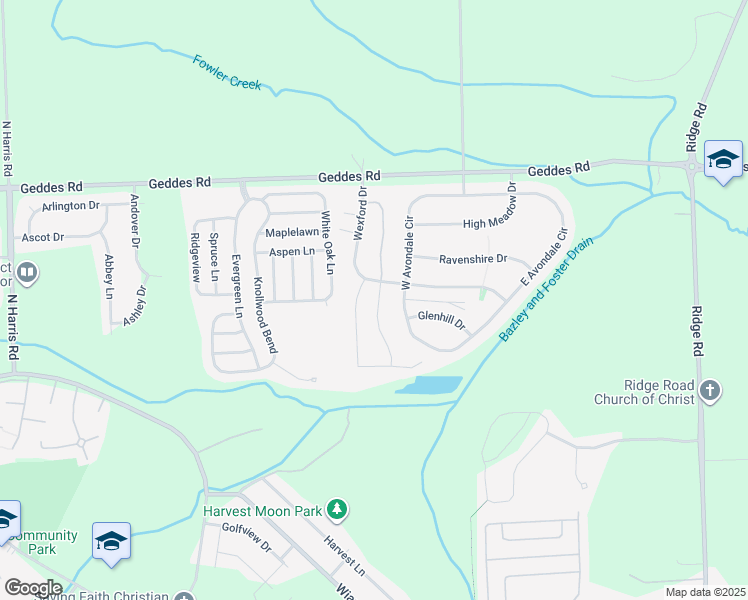 map of restaurants, bars, coffee shops, grocery stores, and more near 1815 Wexford Drive in Ypsilanti