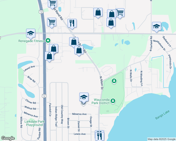 map of restaurants, bars, coffee shops, grocery stores, and more near 240 Regency Court in Wauconda