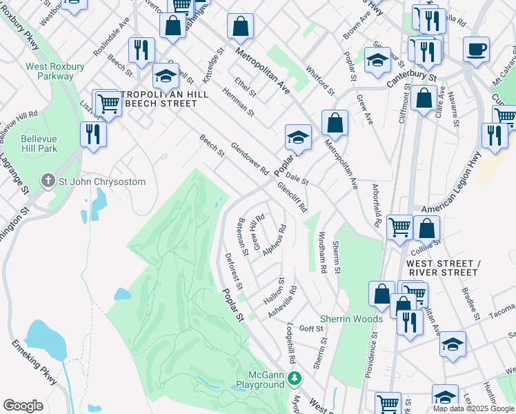map of restaurants, bars, coffee shops, grocery stores, and more near 10 Bateman Street in Boston