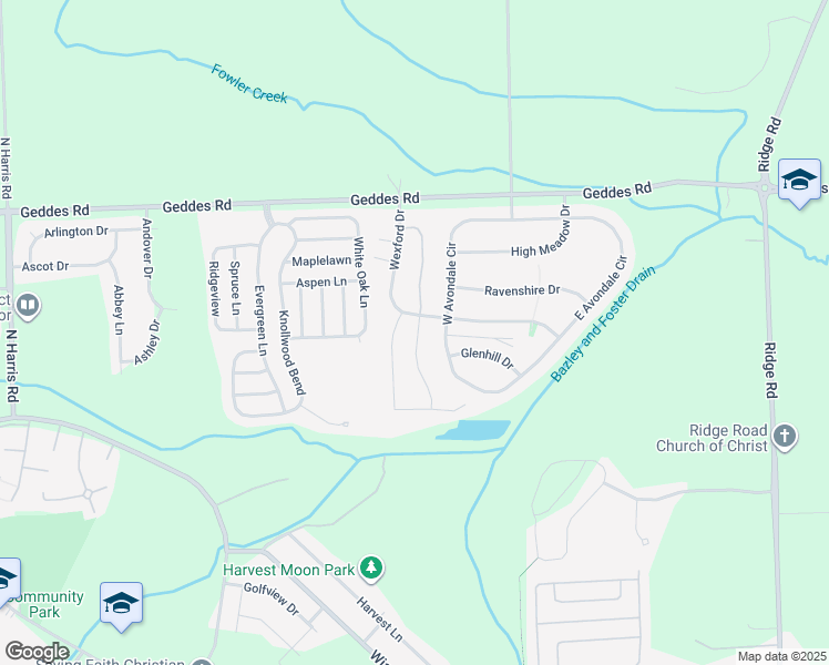 map of restaurants, bars, coffee shops, grocery stores, and more near 1815 Wexford Drive in Ypsilanti