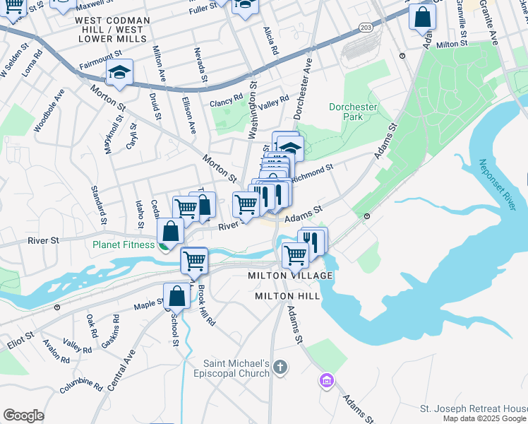 map of restaurants, bars, coffee shops, grocery stores, and more near 2 Adirondack Place in Boston