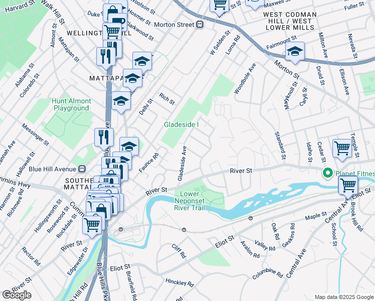 map of restaurants, bars, coffee shops, grocery stores, and more near 10 Arborcrest Terrace in Boston