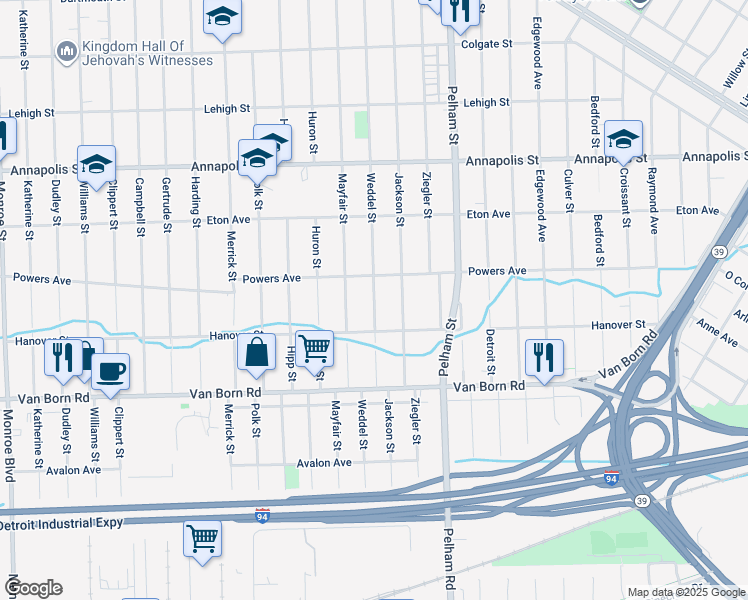 map of restaurants, bars, coffee shops, grocery stores, and more near 5332 Weddel St in Dearborn Heights