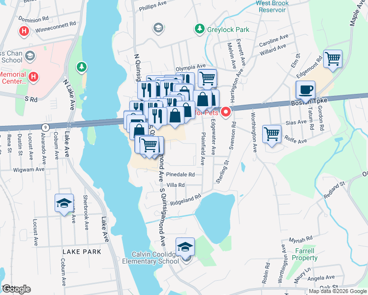 map of restaurants, bars, coffee shops, grocery stores, and more near 12 Shrewsbury Green Drive in Shrewsbury