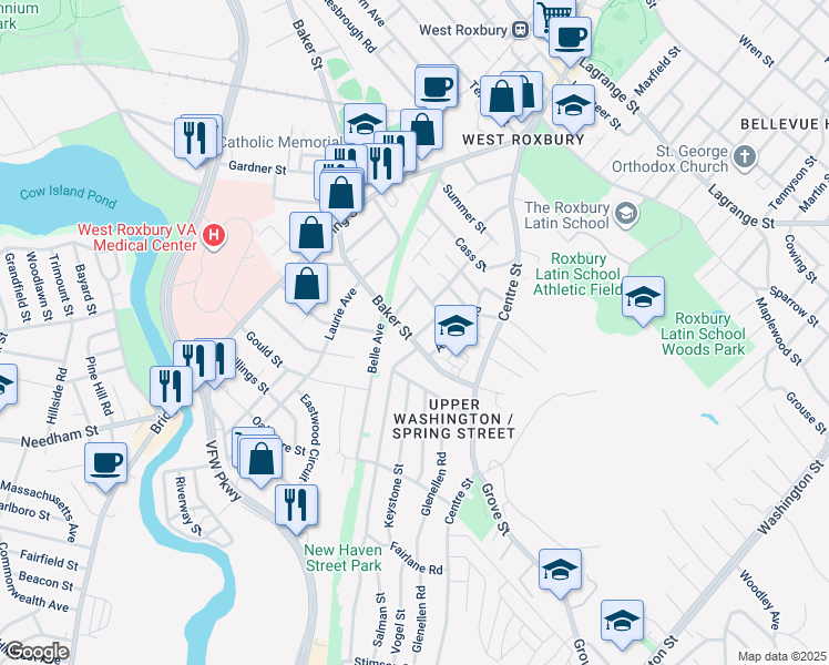 map of restaurants, bars, coffee shops, grocery stores, and more near 81 Baker Street in Boston