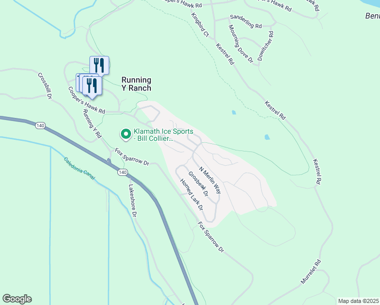 map of restaurants, bars, coffee shops, grocery stores, and more near 5004 Swallow Court in Klamath Falls