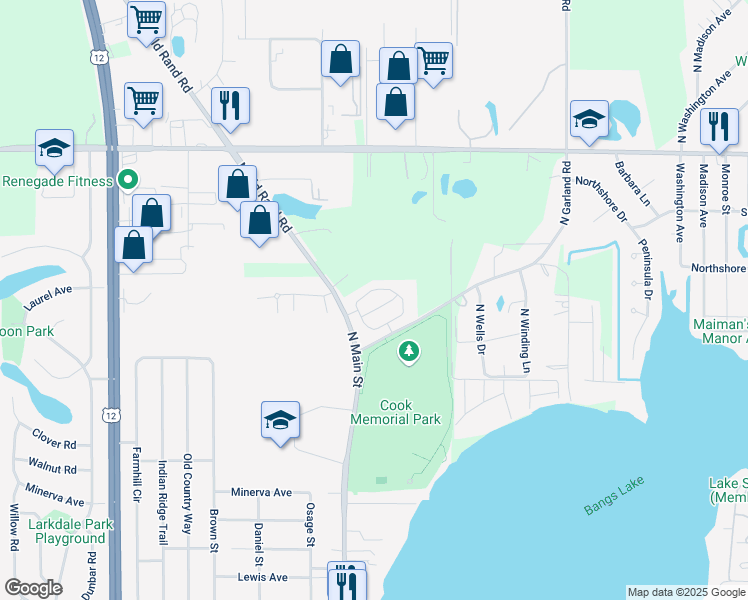map of restaurants, bars, coffee shops, grocery stores, and more near 159 Parkview Drive in Wauconda