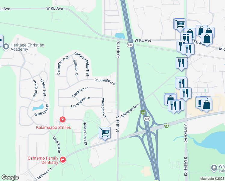 map of restaurants, bars, coffee shops, grocery stores, and more near 1800 South 11th Street in Kalamazoo