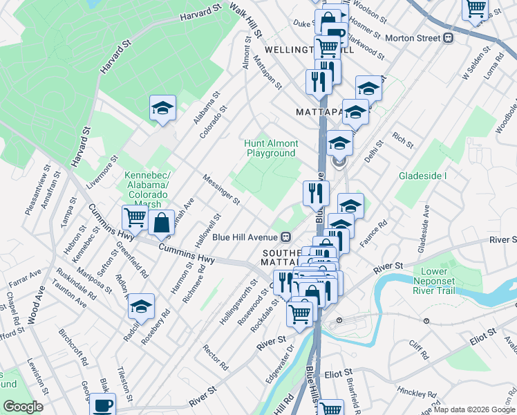 map of restaurants, bars, coffee shops, grocery stores, and more near 50 Brockton Street in Boston
