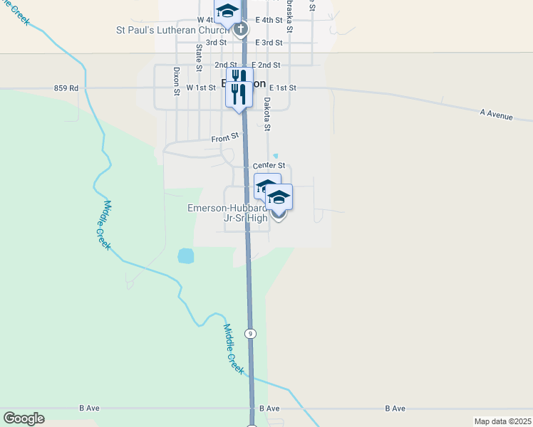 map of restaurants, bars, coffee shops, grocery stores, and more near 1500 Dakota Street in Emerson