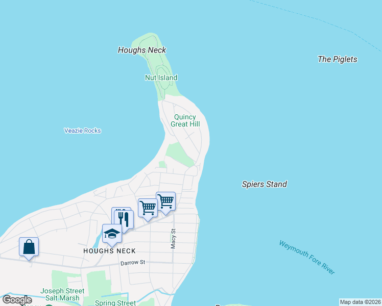 map of restaurants, bars, coffee shops, grocery stores, and more near 29 Island Avenue in Quincy