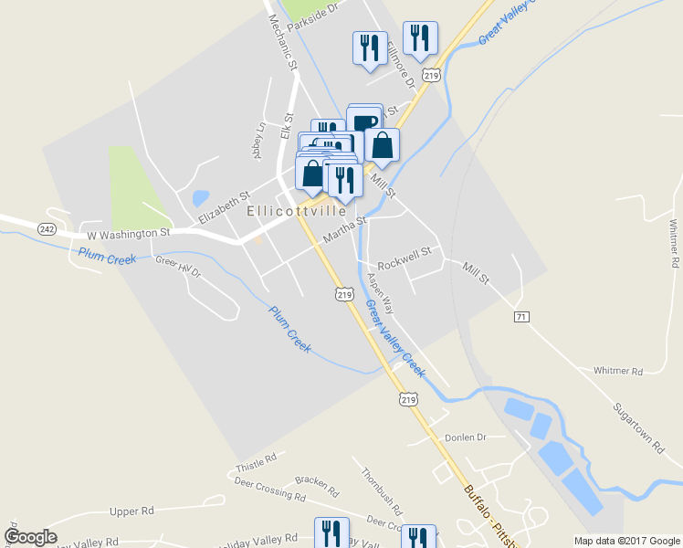 map of restaurants, bars, coffee shops, grocery stores, and more near 38 Jefferson Street in Ellicottville