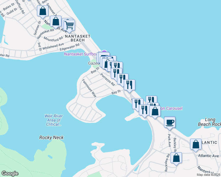 map of restaurants, bars, coffee shops, grocery stores, and more near 8 Eastern Avenue in Hull