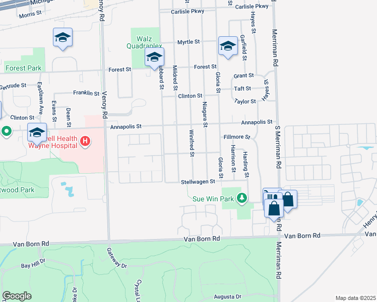 map of restaurants, bars, coffee shops, grocery stores, and more near 4862 Winifred Street in Wayne