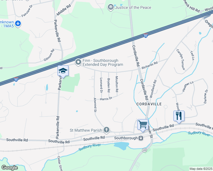map of restaurants, bars, coffee shops, grocery stores, and more near 9 Bryden Rd in Southborough