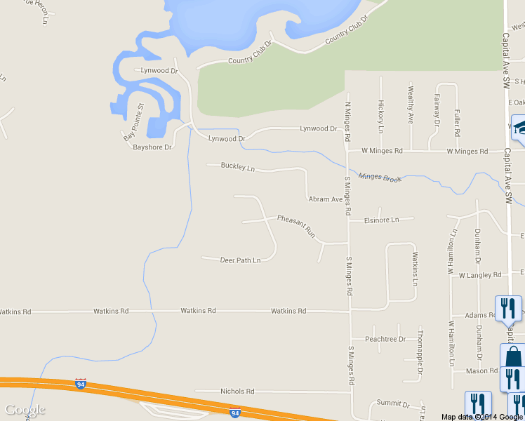 map of restaurants, bars, coffee shops, grocery stores, and more near 183 Deer Path Lane in Battle Creek