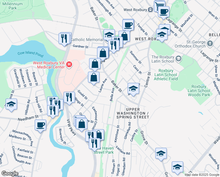 map of restaurants, bars, coffee shops, grocery stores, and more near 68 Morrell Street in Boston