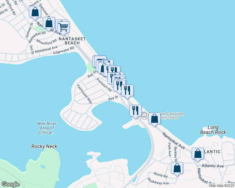 map of restaurants, bars, coffee shops, grocery stores, and more near 261 Nantasket Avenue in Hull