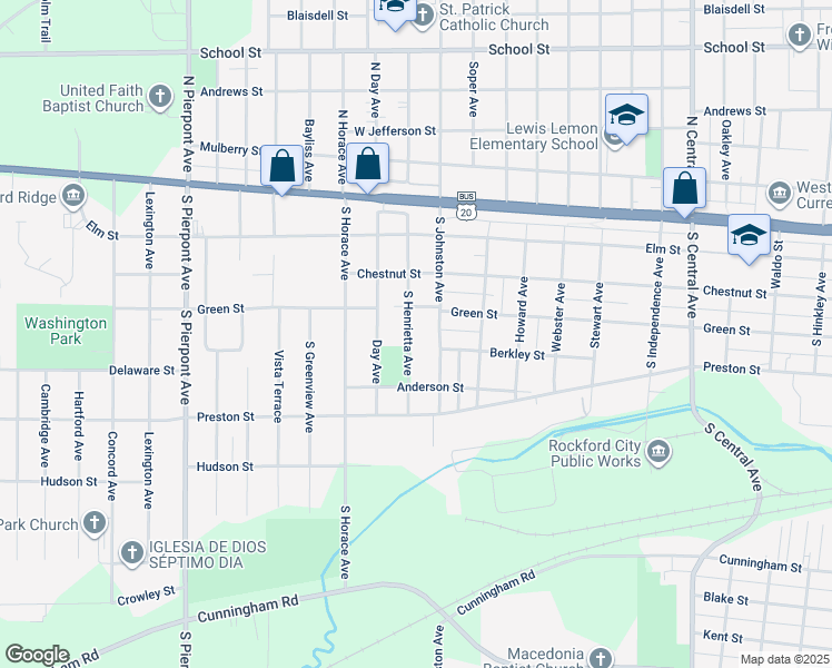 map of restaurants, bars, coffee shops, grocery stores, and more near 419 South Henrietta Avenue in Rockford