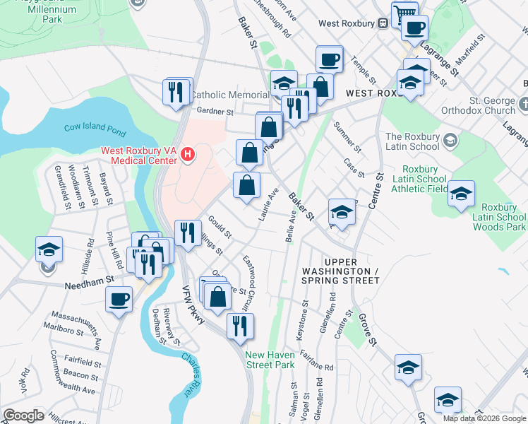 map of restaurants, bars, coffee shops, grocery stores, and more near 49 Morrell Street in Boston