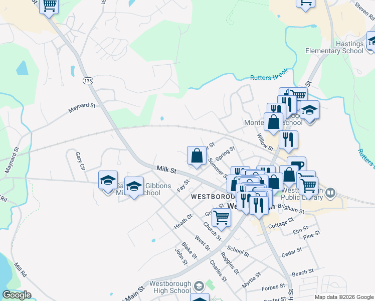 map of restaurants, bars, coffee shops, grocery stores, and more near 1 Janlyn Circle in Westborough