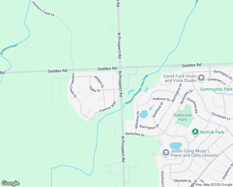 map of restaurants, bars, coffee shops, grocery stores, and more near 1946 Frances Way in Washtenaw County