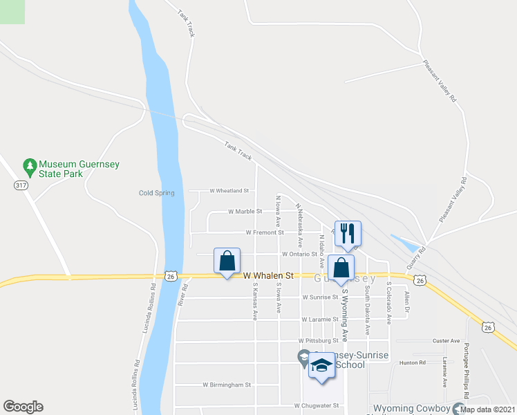 map of restaurants, bars, coffee shops, grocery stores, and more near 369 West Marble Street in Guernsey